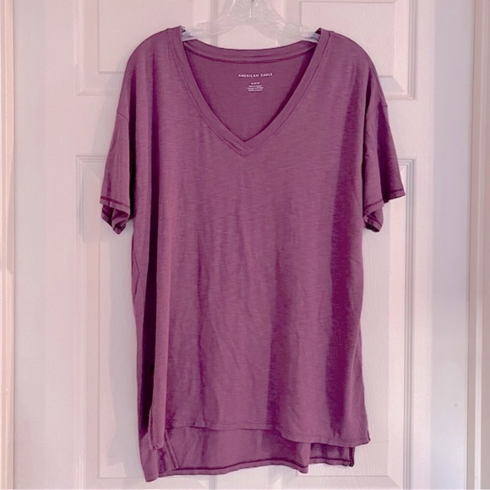 🌻3/$20 American Eagle Slub-Knit V-neck Pink Mauve Short Sleeve Tee Shirt, Size M